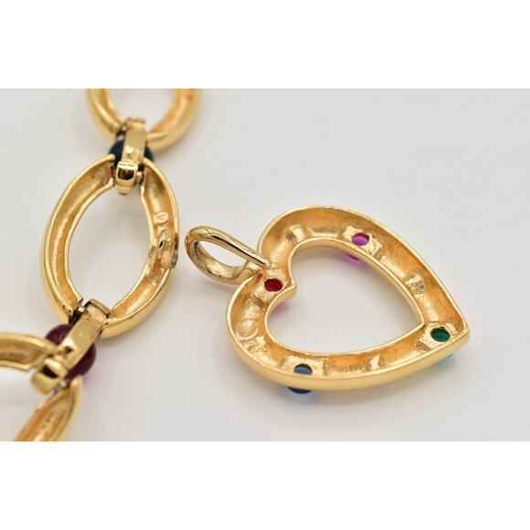 Givenchy Vintage Cabochon Heart Collar Necklace Crystal Chunky RARE Signed Bin7B - Picture 15 of 16